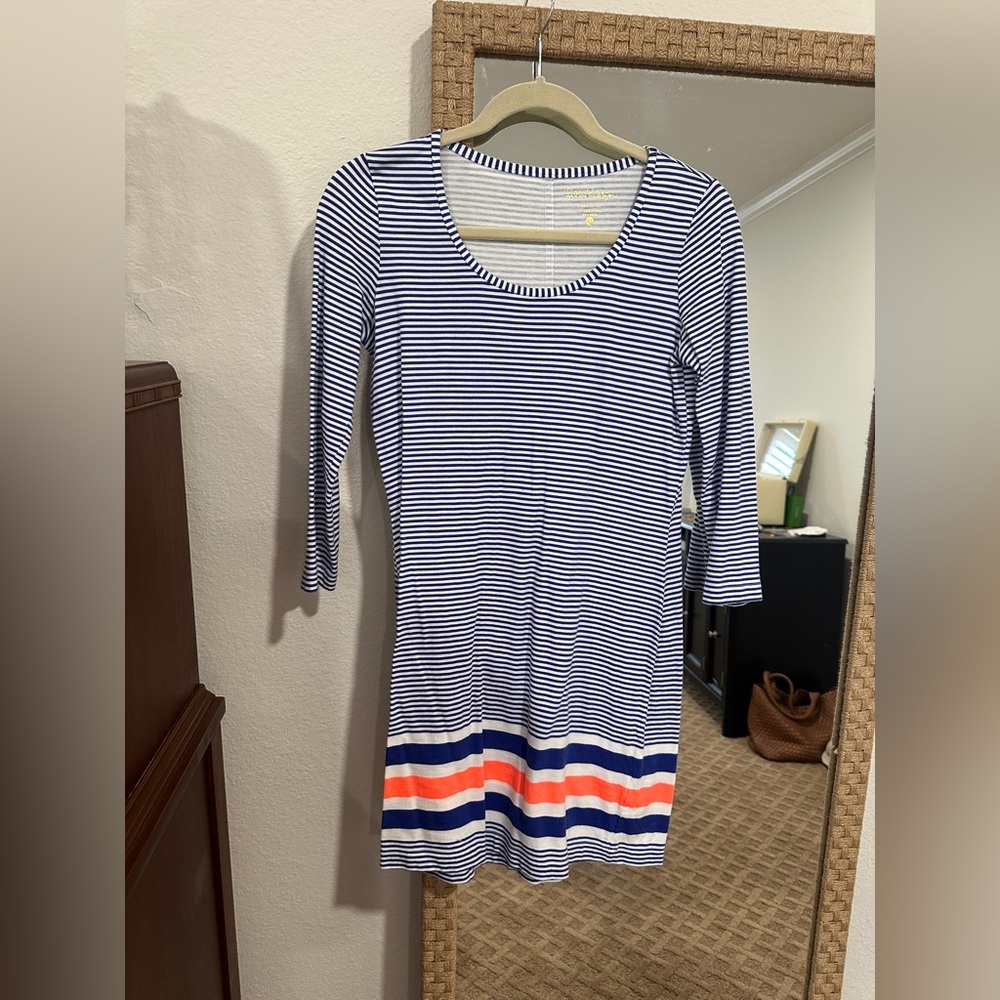 Lilly Pulitzer Blue & White Stripe with Orange Accent Sundress - Size XS